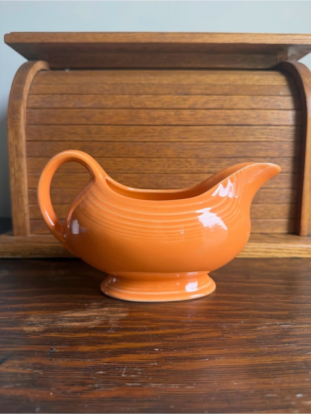 Fiesta Orange Ceramic Gravy Boat with Loop Handle